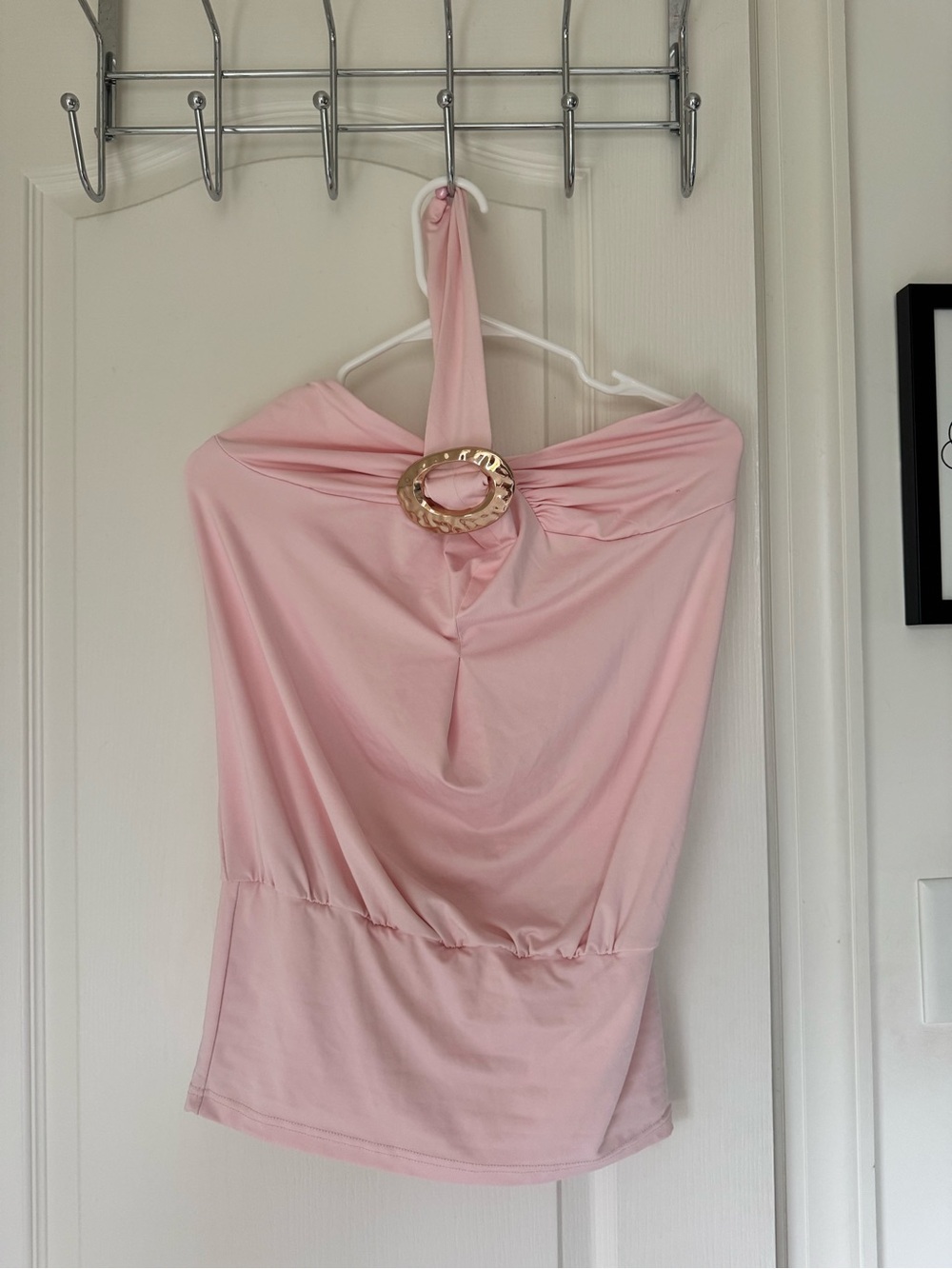 SHEIN Pink One-Shoulder Halter Top with Ring Detail
